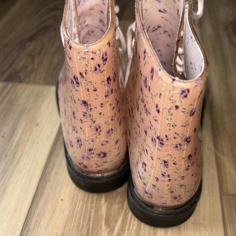 ROCK CANDY Transparent Clear Jelly Pink Floral Waterproof Combat Rain Boots 33 - Picture 4 of 9